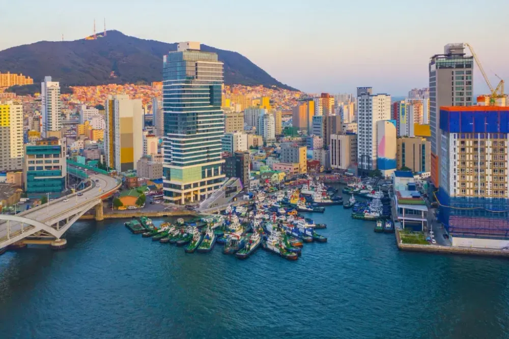 Skyline and coast of Busan, South Korea